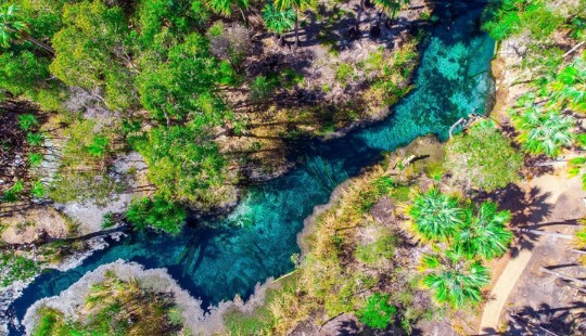 Aerial photo of a b right blue river