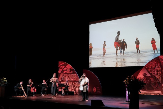 A Larrakia cultural performance at the SER2023 World Conference in Darwin