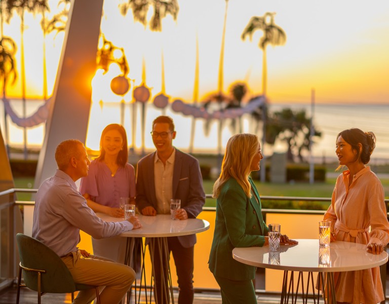 Function on balcony at sunset