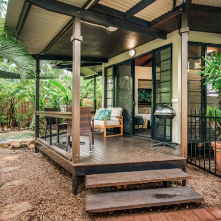 Verandah and entrance to room at Palms City Resort