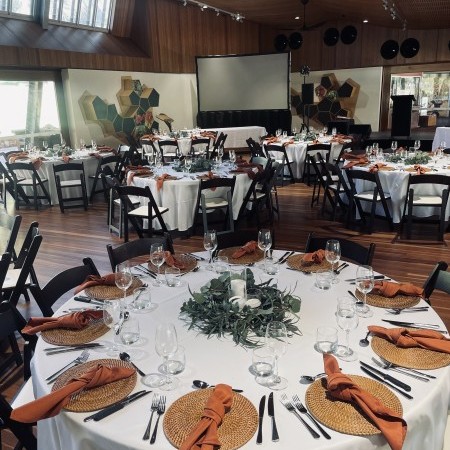 Function room with set tables 