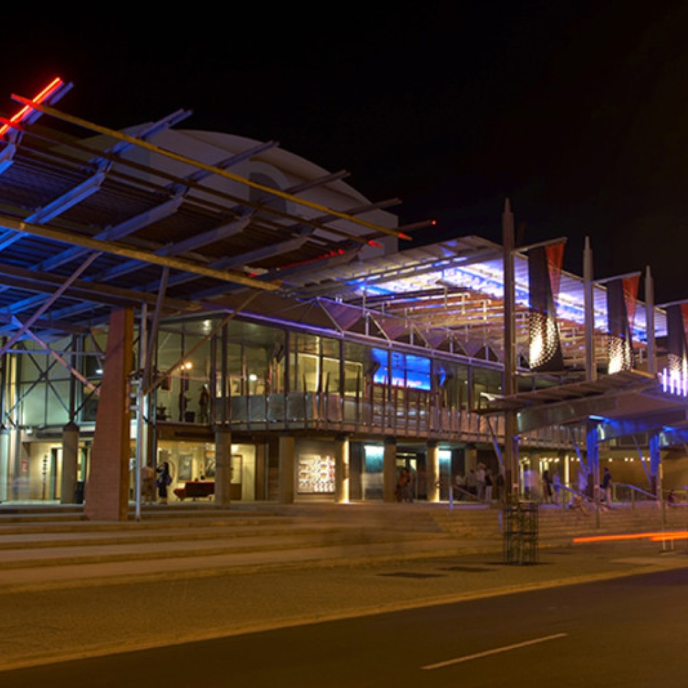 Street view of Darwin Entertainment Centre at night 